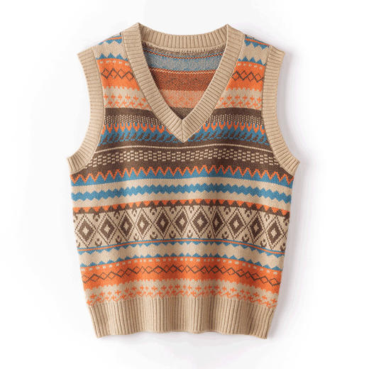 复古V领毛衣马甲背心，女秋冬季叠穿坎肩提花针织上衣马夹短款外穿CC-J369 商品图4