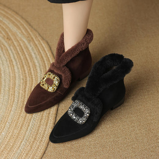 冬季新款，平跟羊羔毛口水钻短靴LD-6633 商品图5