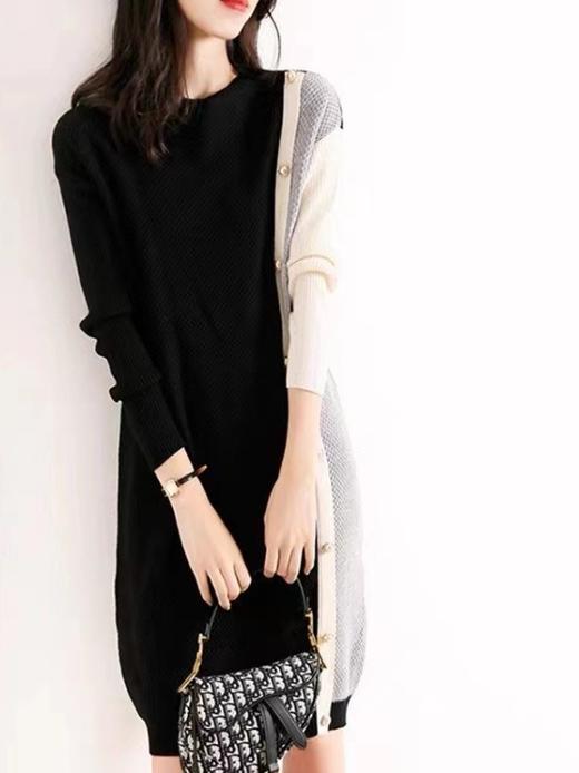 雀说新款气质优雅拼色连衣裙名媛休闲百搭针织打底裙 商品图2