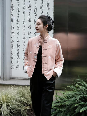 盛唐牡丹|真丝丝绒绣花对襟夹棉外套 (三色可选）