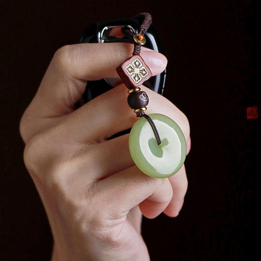 和田玉平安扣活扣设计编绳钥匙扣 商品图4