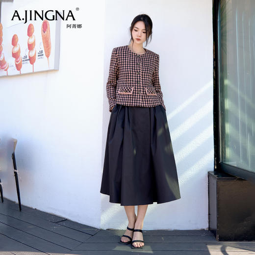 【商场同款】阿菁娜宫廷风千鸟格短款香风上衣A28Q107003 商品图3