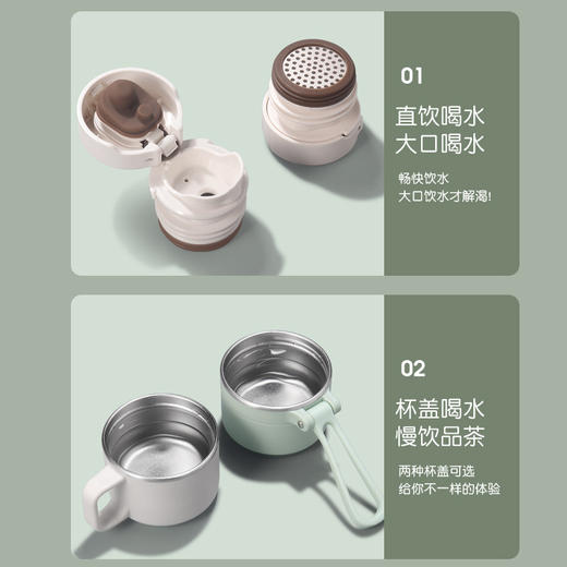 【新款提绳保温杯】大容量316不锈钢保温杯 直饮/杯盖两种喝水方式 保温一整天 550ML 商品图3