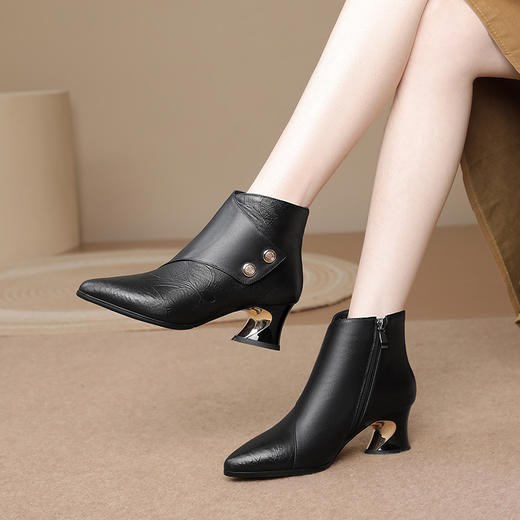 时尚气质，粗跟高跟侧拉链短靴TFJC-W175 商品图3