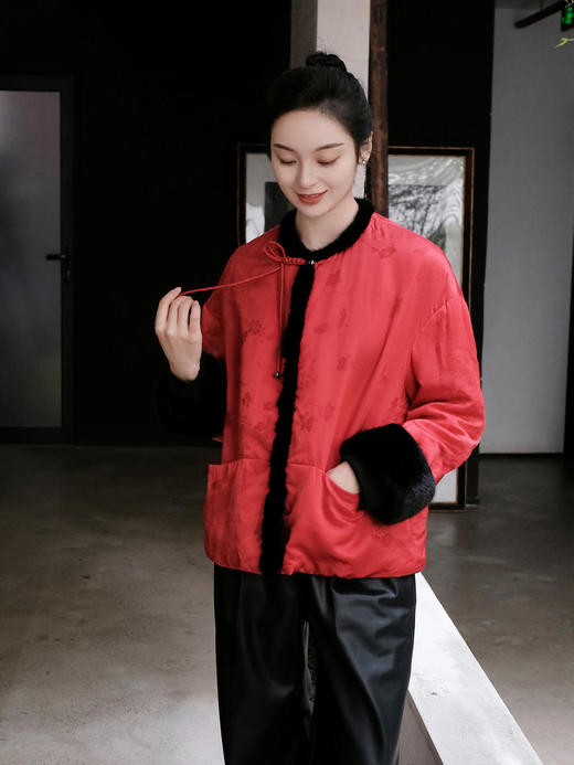 盛唐牡丹 |真丝提花水貂毛夹棉外套 商品图0