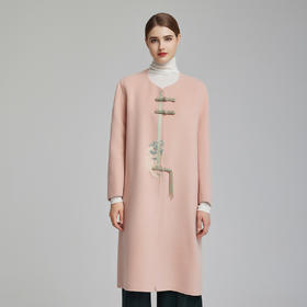 NH968斯尔丽23冬国风撞色盘扣绣花中长款圆领宽松显瘦大衣