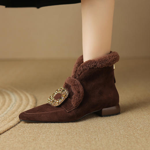 冬季新款，平跟羊羔毛口水钻短靴LD-6633 商品图2