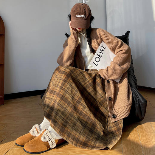【学院风复古少女裙】复古森系毛呢格子裙 秋冬女高腰学院风半身裙显瘦遮胯A字大摆伞裙 商品图3