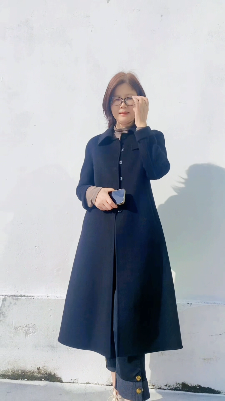 D6070      时尚气质翻领修身显瘦中长款双面羊绒大衣外套