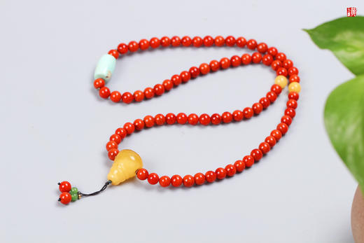 【如意】南红柿子红珠串，珠径6.5mm，搭配蜜蜡、蓝松石、和田碧玉 商品图2
