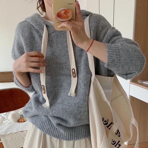 慵懒风毛衣女秋冬温柔风，连帽套头加厚外穿软糯宽松针织衫JB-YYD12 商品图2