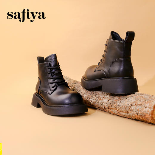 Safiya/索菲娅2023秋冬大头显脚小系带粗跟厚底英伦马丁靴加绒 SF34118403 商品图3