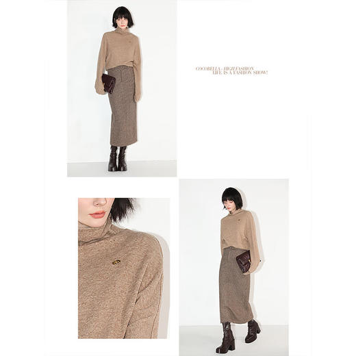 COCOBELLA气质花纱高领软糯毛衣女秋质感LOGO标休闲针织衫MZ320 商品图1