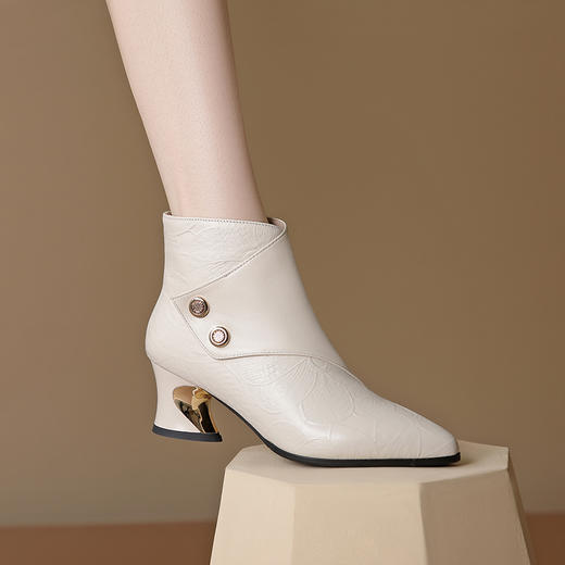 时尚气质，粗跟高跟侧拉链短靴TFJC-W175 商品图4