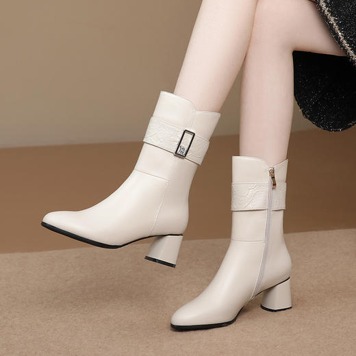 粗跟真皮中筒靴，不过膝长靴TFJC-W176 商品图1