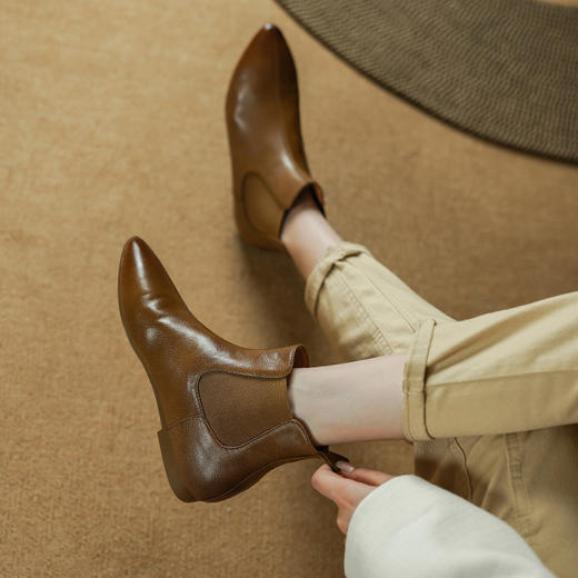 纯色简约，尖头超软真皮短靴PS2131 商品图5