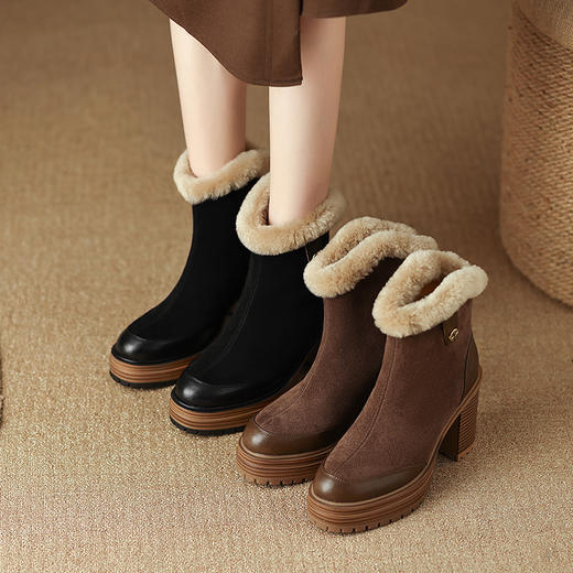 厚毛保暖，厚底防水台粗跟短靴HBP-3877A 商品图3