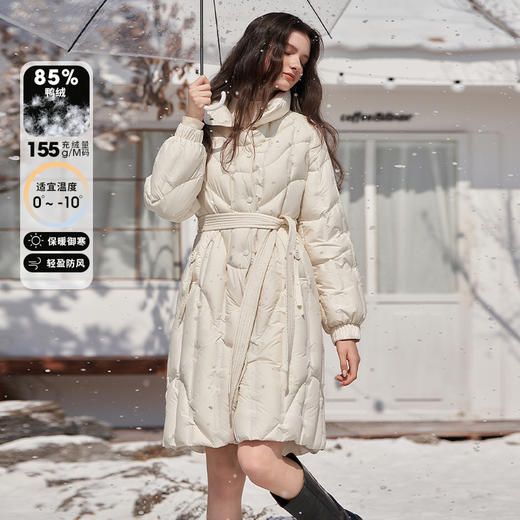 西遇米白色85鸭绒羽绒服秋冬新款包容舒适气质优雅立领外套12331679 商品图0