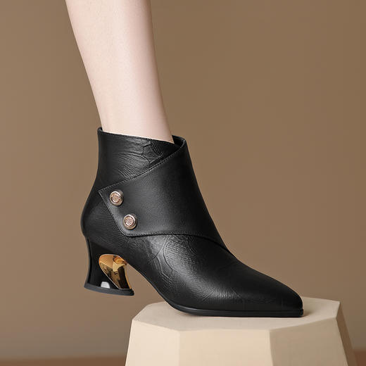 时尚气质，粗跟高跟侧拉链短靴TFJC-W175 商品图1