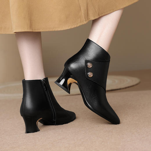 时尚气质，粗跟高跟侧拉链短靴TFJC-W175 商品图2