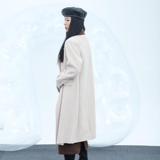 216WS拼接领双排扣呢绒大衣30918（杏） 秋季 316103032105 商品图1