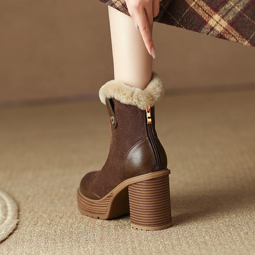 厚毛保暖，厚底防水台粗跟短靴HBP-3877A 商品图10