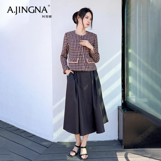 【商场同款】阿菁娜宫廷风千鸟格短款香风上衣A28Q107003 商品图0