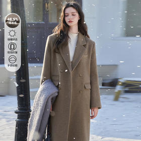复古经典羊毛单面呢大衣女秋冬新款简约干练宽松气质外套V2338925