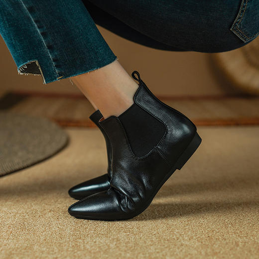 纯色简约，尖头超软真皮短靴PS2131 商品图0