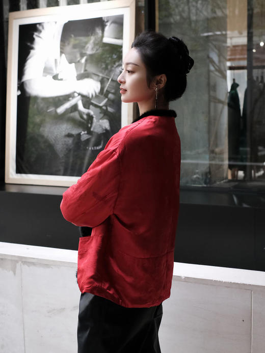 盛唐牡丹 |真丝提花水貂毛夹棉外套 商品图4