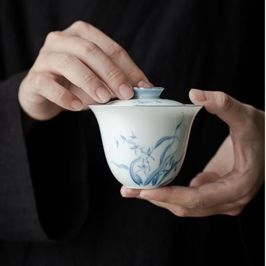 永利汇青己玉泥白瓷手绘青花盖碗功夫茶具釉下彩家用泡茶玉兰花纯手工 商品图4