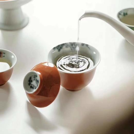 永利汇 仙粉精工釉下粉彩手绘忆蝶君安盖碗纯手工薄胎二才泡茶碗 商品图3