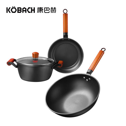 康巴赫 林格斯特精铁三件套炒锅厨具套装 炒锅30cm+汤锅22cm+煎锅22cm KGL3A 商品图2