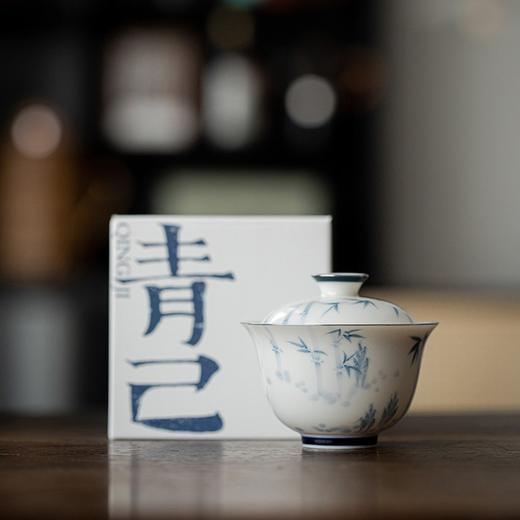 永利汇青己玉瓷盖碗青花手绘釉下彩单个白瓷泡茶功夫茶具斑竹枝福灵茶碗 商品图0