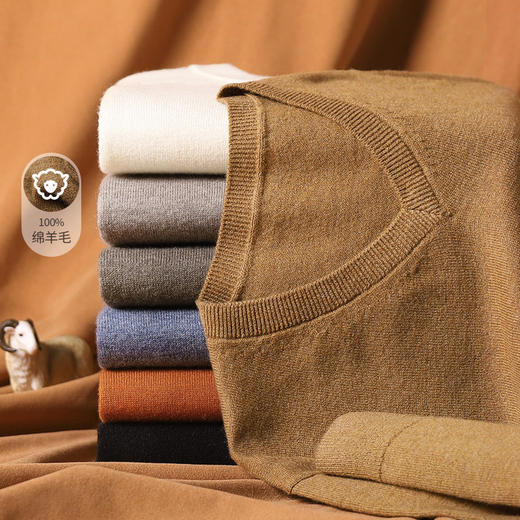 红览 鸡心领纯羊毛保暖针织上衣男士打底衫27008 商品图1