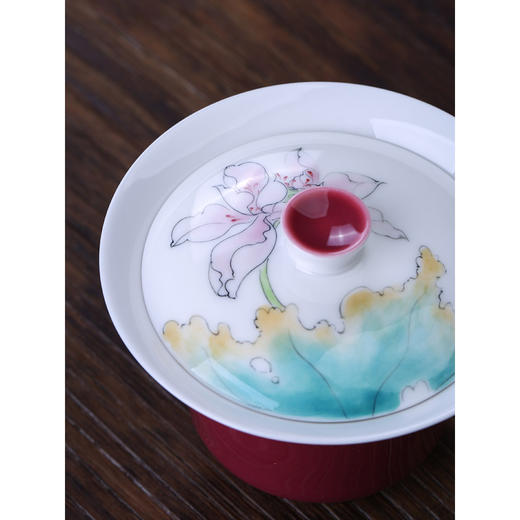 永利汇中式胭脂红家用盖碗单个手绘泡茶器不烫手陶瓷茶碗小清新 商品图2