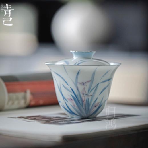 永利汇青己手绘粉彩蝴蝶瓷盖碗盖碗家用功夫茶茶具盖碗中式盖碗茶具套装 商品图0