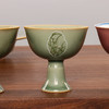 永利汇仿越窑秘色复刻釉水中式复古文艺创意茶道绘花窗兰高脚主人杯青釉 商品缩略图0