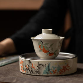 永利汇复古草木灰色釉陶瓷手抓盖碗茶杯单个家用功夫茶具泡茶碗