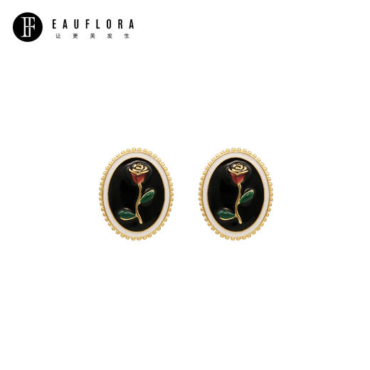 『玫瑰骑士』法式复古椭圆立体玫瑰耳钉 商品图3