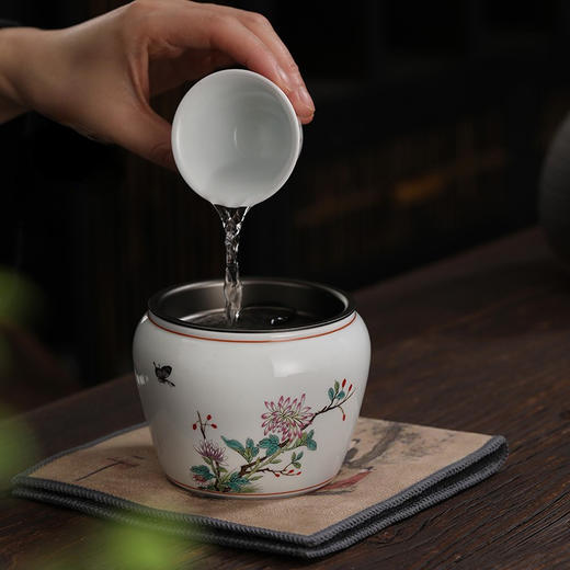永利汇仿古建水陶瓷带盖水盂干泡茶席小茶洗茶渣斗功夫茶具配 商品图1