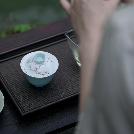 永利汇无落景德镇精工釉下手绘探幽梅花慕言盖碗手工薄胎不烫手 商品图3