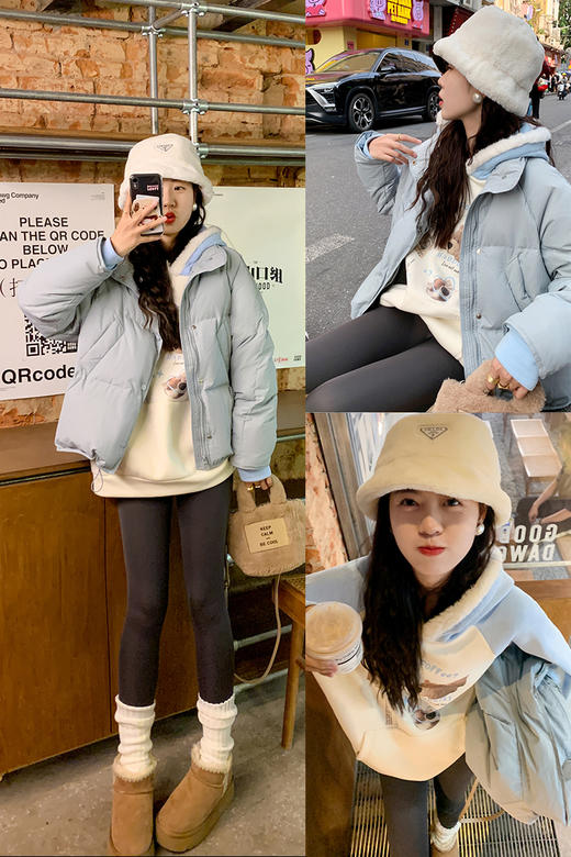 <曾小咸推荐>【韩系叠穿】蓝色棉服+卫衣+鲨鱼裤 商品图5