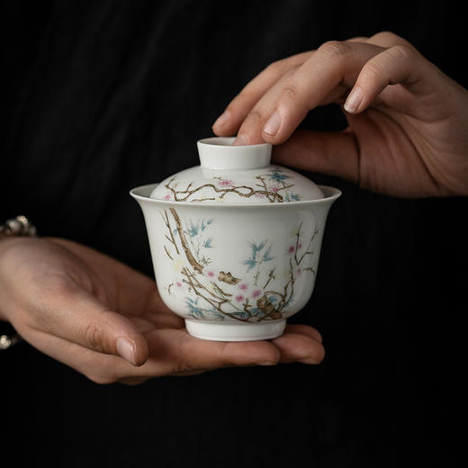 永利汇仿古瓷绘画竹梅陶瓷茶碗盖碗功夫茶具泡茶碗三才盖碗茶杯 商品图3
