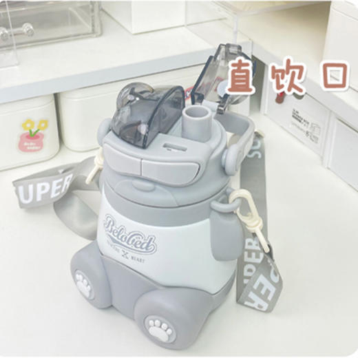 「四色可选！颜值派」双饮儿童保温杯 吸管斜挎直饮便携带背带颜值316不锈钢大肚杯餐饮用具 商品图1