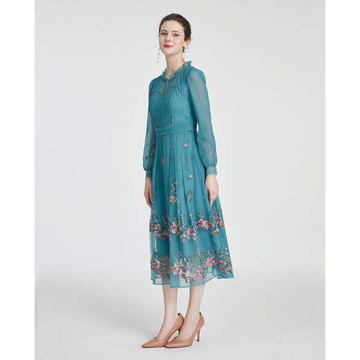 司歌刺绣长袖连衣裙复古端庄显瘦A881241 商品图1