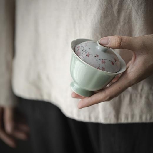 永利汇手工手绘梅花花口盖碗文人茶器高足树枝梅泡茶碗明知山志 商品图3
