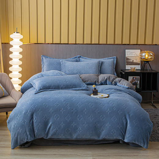 欧式纯色牛奶绒四件套烂花工艺四件3D雕花绒四件套床上用品床单被套 商品图2