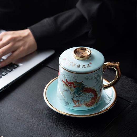 永利汇描金办公杯茶水分离带盖陶瓷茶杯过滤个人专用泡茶杯子高档绘画 商品图3