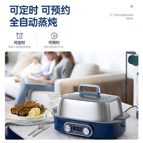 摩飞电器（Morphyrichards）电蒸锅 家用大容量蒸炖锅速蒸锅 多功能预约定时电炖锅隔水炖煮锅【含炖盅组件】MR1168蓝